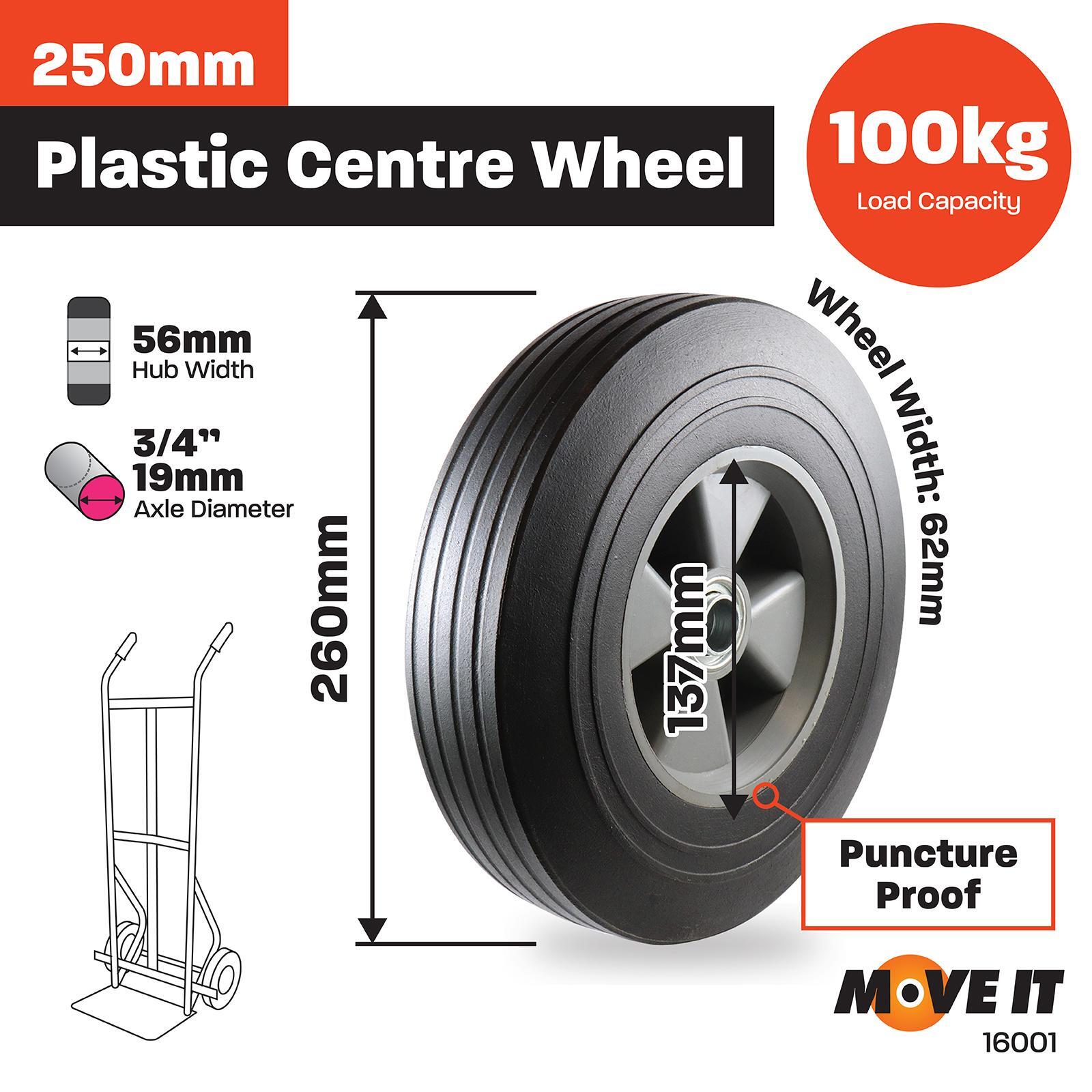 Move It 250mm Plastic Centre Solid Rubber Wheel 100kg 19mm Bore