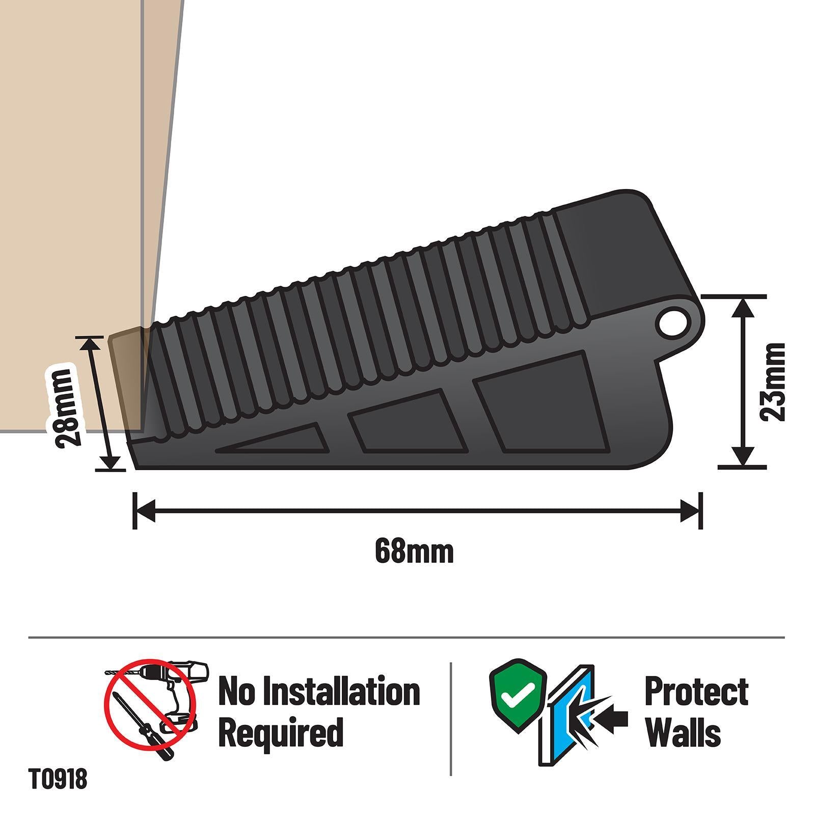 Adoored Medium Black Rubber Door Wedge - 2 Pack, Weather Resistant