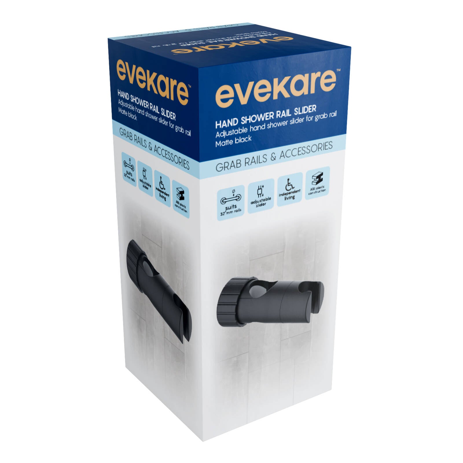 evekare 32mm Matte Black Shower Slider with Rail Attachment