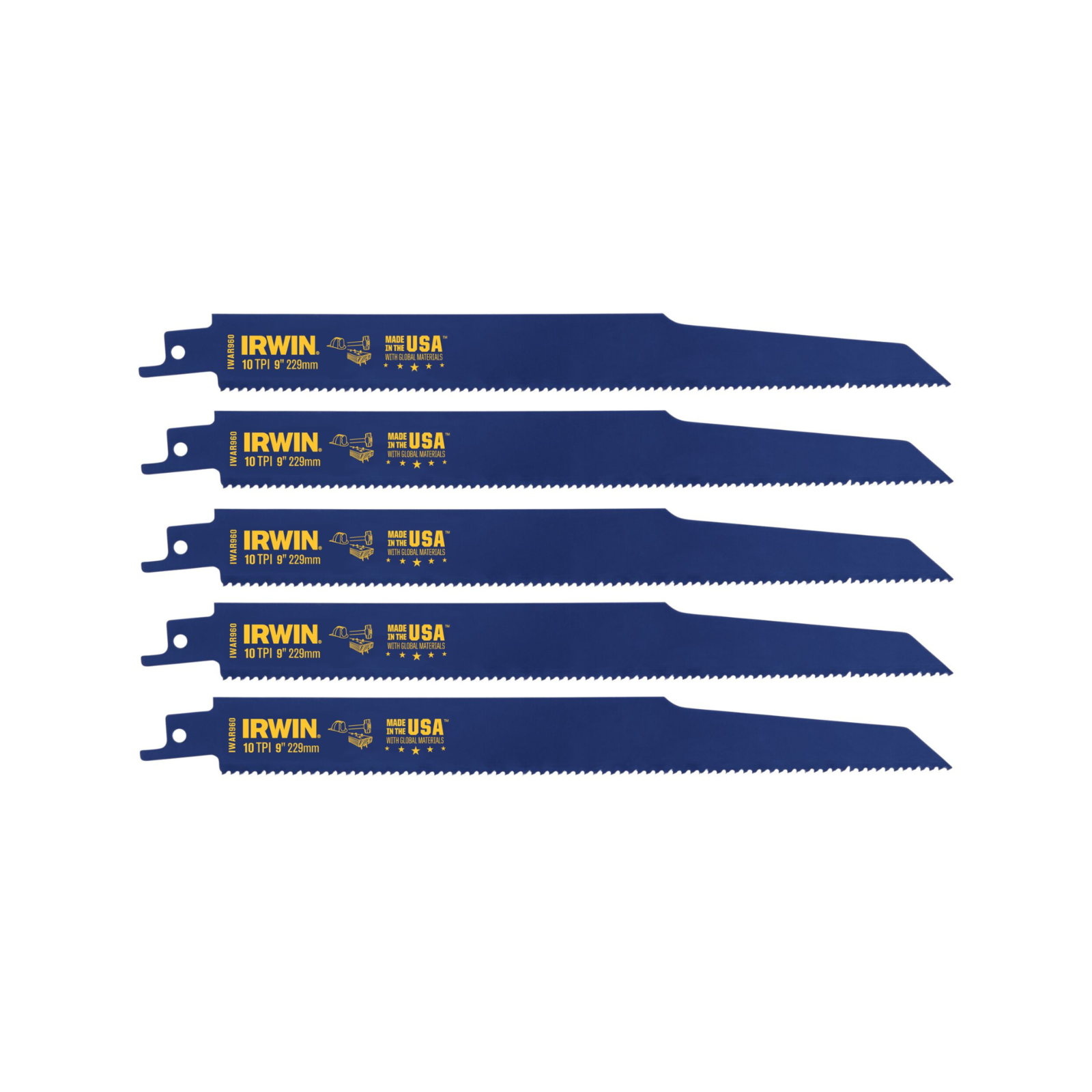 Irwin 9in 10TPI Bi-Metal Fire And Rescue Reciprocating Saw Blade 5 Pack