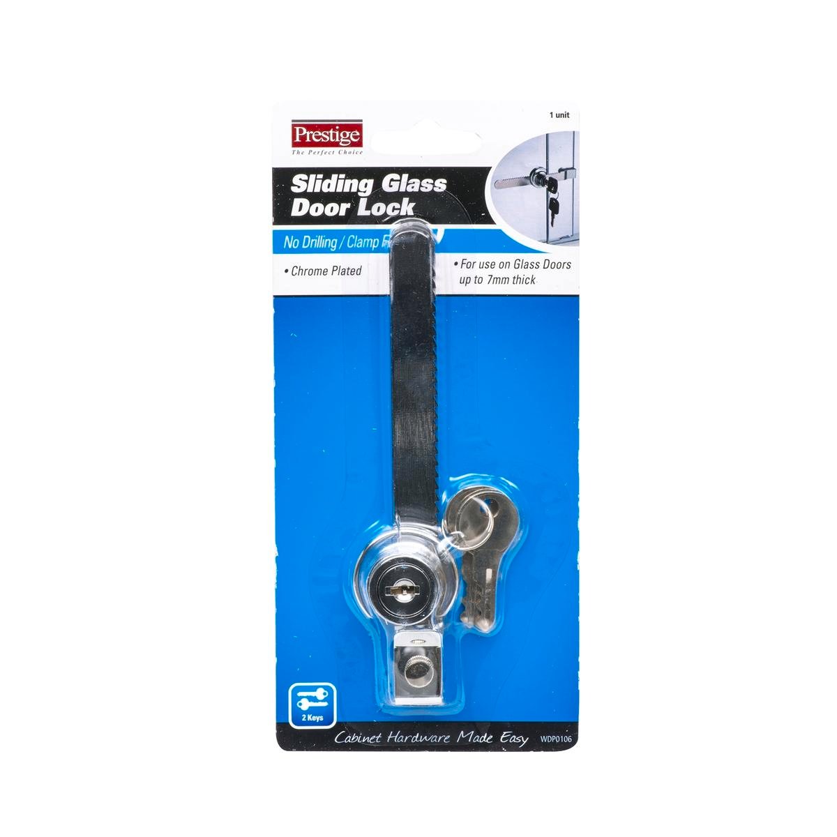 Prestige Sliding Glass Door Lock - Chrome Plated Zinc Alloy, Clamp Fit, No Drilling