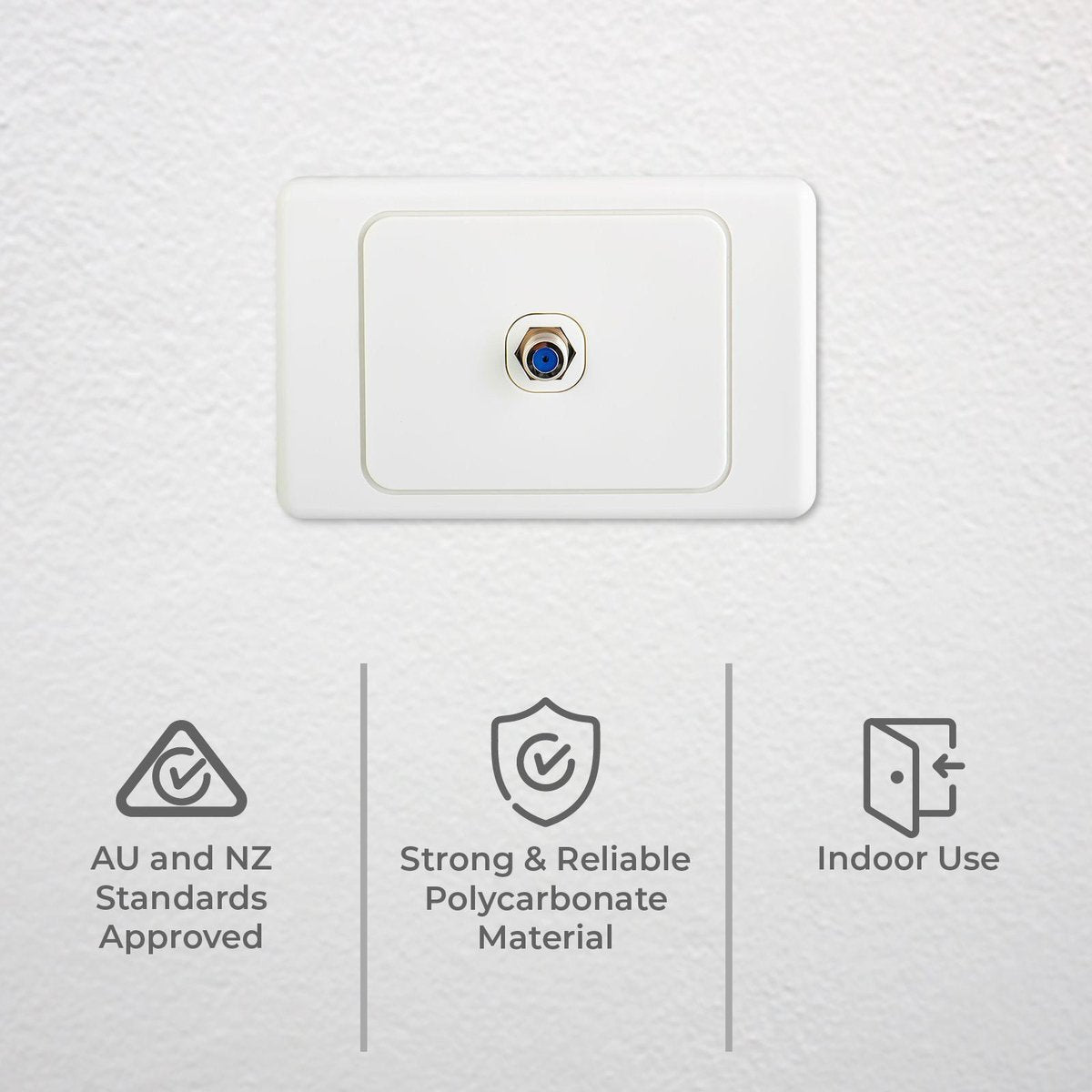 DETA F-Connector Outlet - White Polycarbonate Nickel Plated TV Antenna Wall Plate