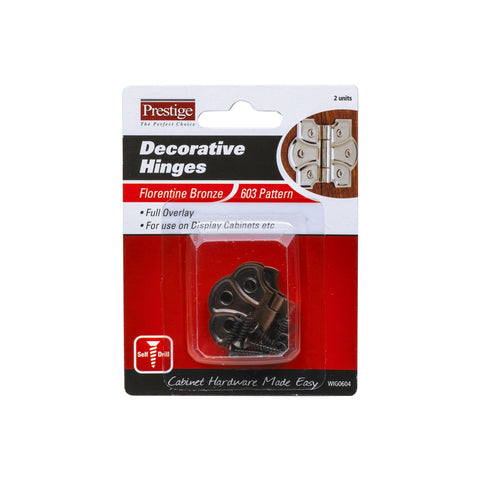 Prestige 35mm Florentine Bronze Steel Decorative Butt Hinges - 2 Pack
