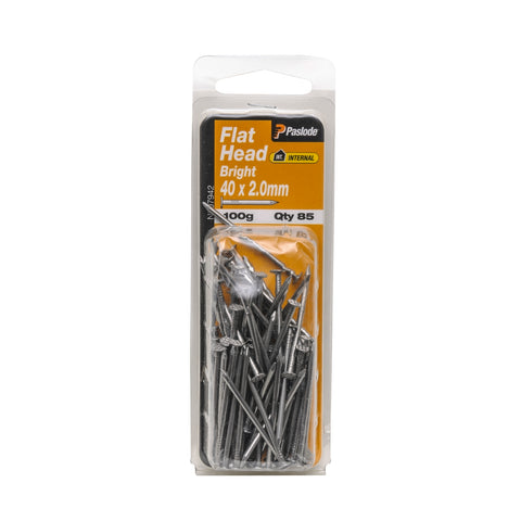Paslode 40 x 2.0mm Bright Steel Flat Head Nails 100g - 85 Pack