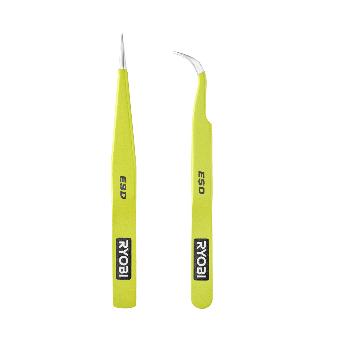 Ryobi Precision Anti-Static Tweezers 2 Pack, Straight & Curved, ESD Coated