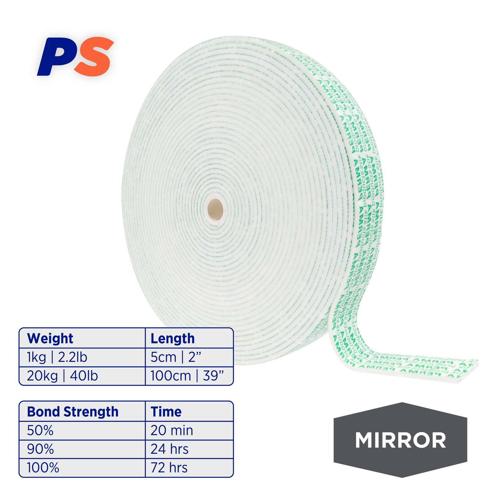 Permastik 10m x 24mm White Double-Sided Foam Mirror Mounting Tape