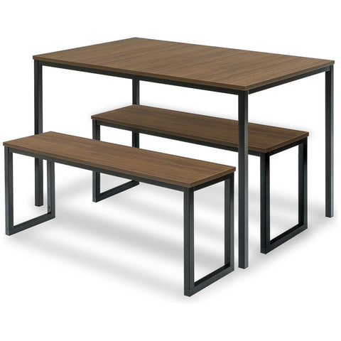Zinus Louis 3 Piece Dining Set - Table and Two Benches, Seats Four, Steel Frame - AU-TS-4830