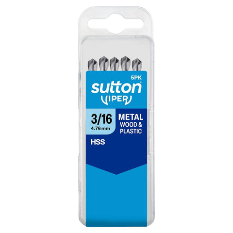Sutton Tools 3 16 Viper Drill Bit 5 Pack - M2 HSS - 118° Split Point - Bright Finish - SuperSaverAU - view 1