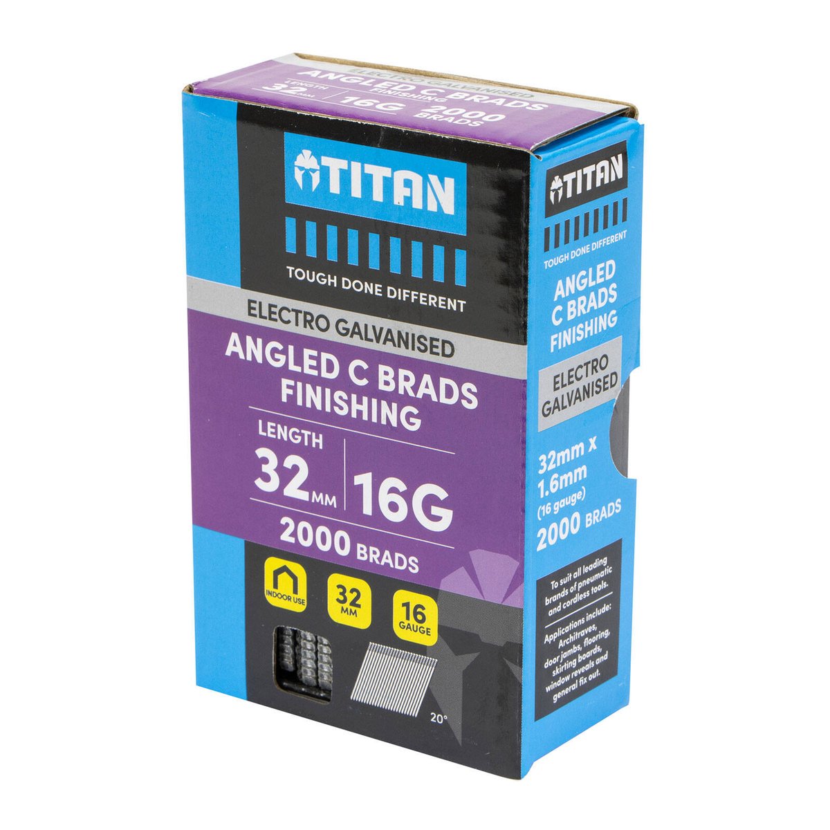 Titan 32 x 1.6mm 16 Gauge Electro Galvanised 20° Angled C Brads - 2000 Pack