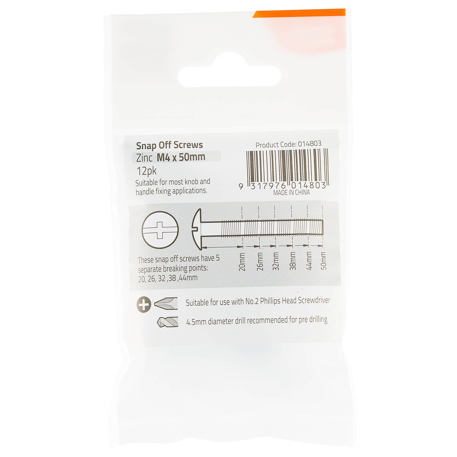 Taskmaster M4 x 50mm Zinc Snap Off Screw 12 Pack