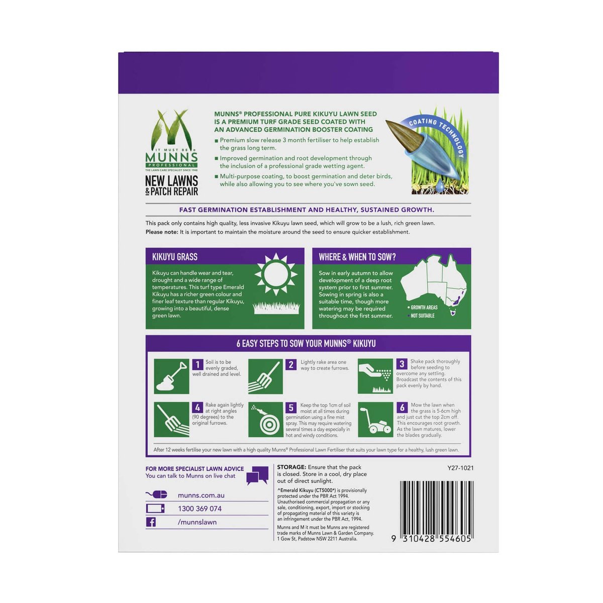 Munns Professional 500g Pure Emerald Kikuyu Lawn Seed Drought Tolerant