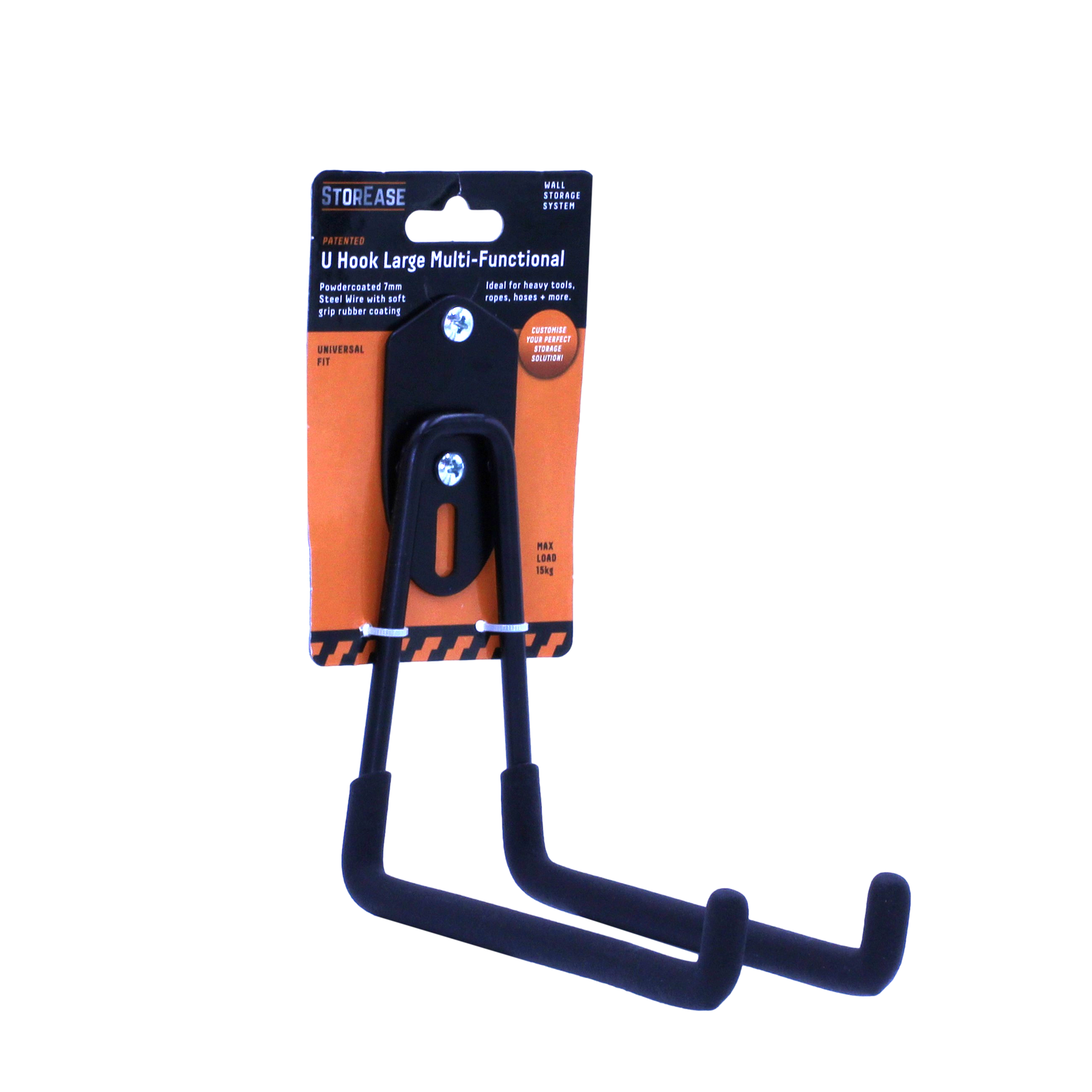 StorEase Large Wall Storage System U Hook, Black Powder Coated Steel, 15kg, Indoor
