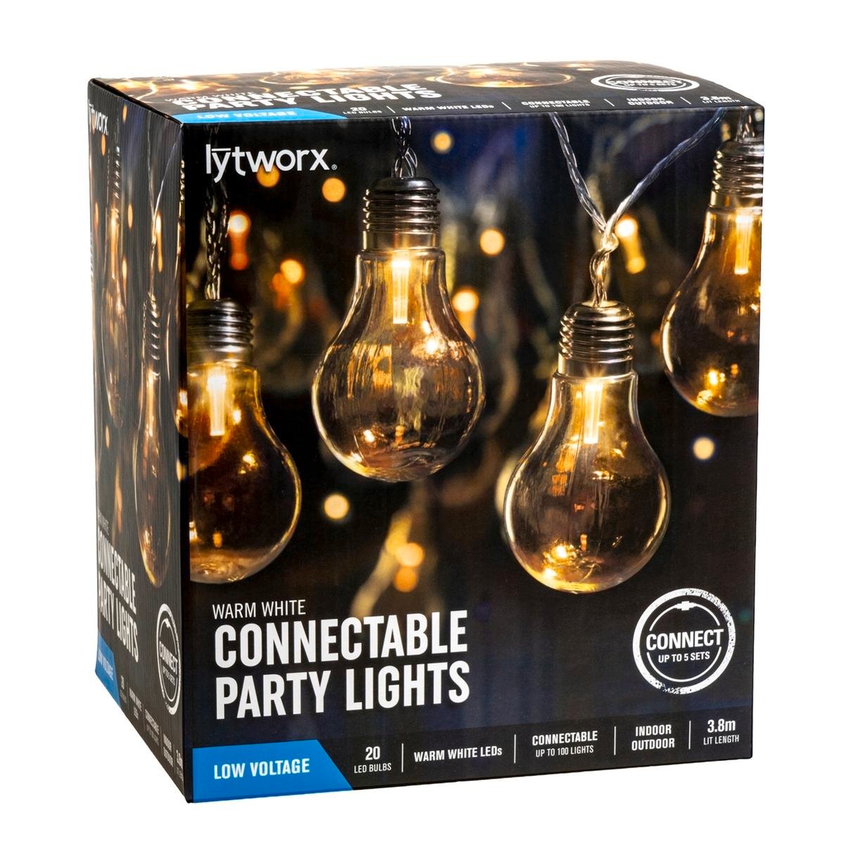 Lytworx Connectable Party Lights - 20 Bulbs - 3.8m - Warm White - SuperSaverAU - view 1