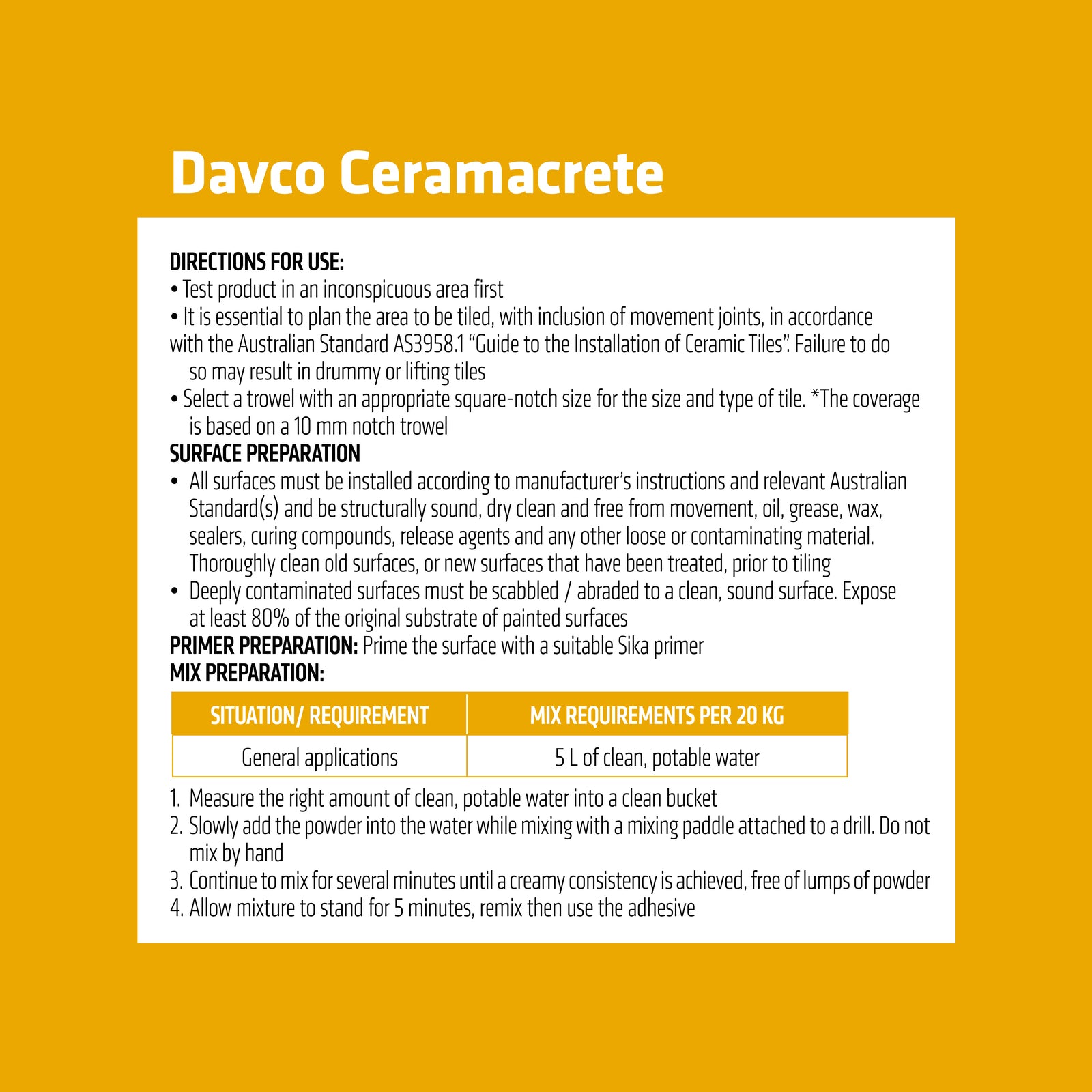 Davco Ceramacrete Cement Base Tile Adhesive 5kg Grey Indoor & Outdoor