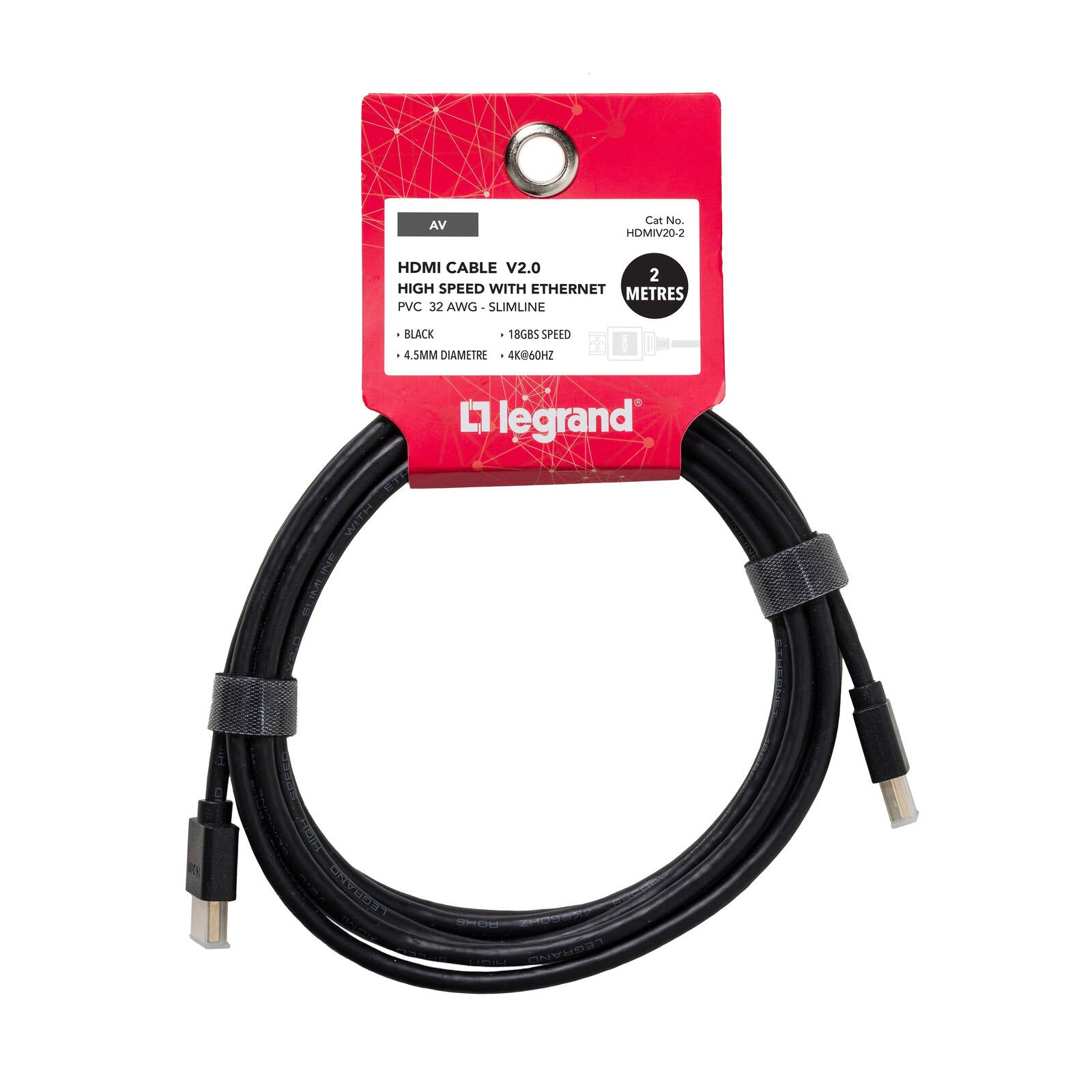 Legrand V2.0 Slimline HDMI Cable With Ethernet 2m Black 18Gb/s
