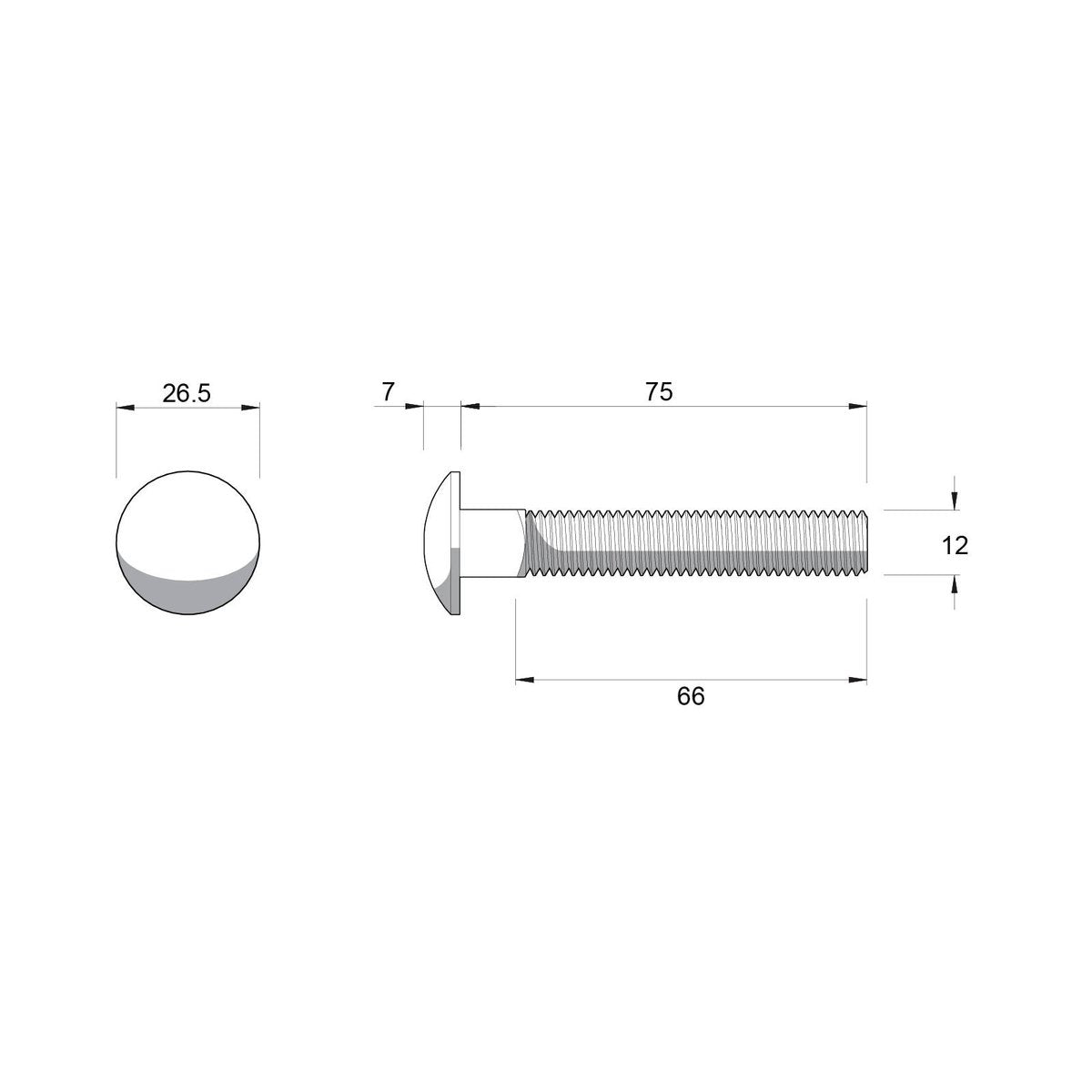 Zenith M12 x 75mm Stainless Steel 304 Cup Head Bolt and Nut