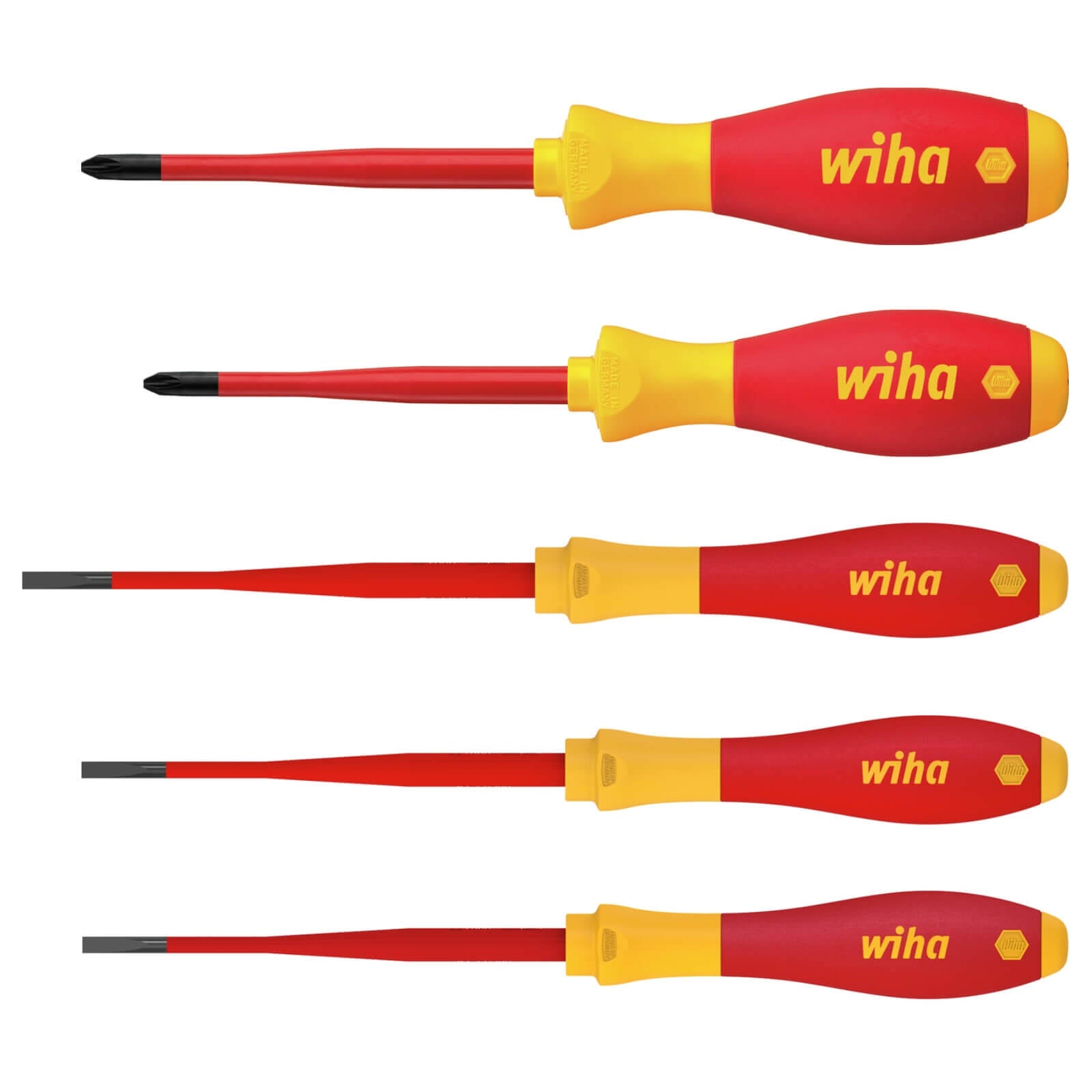 Wiha 5 Piece Insulated VDE Screwdriver Set Slotted and Phillips Red/Yellow