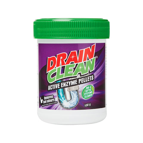 Drain Clean 100g Active Enzyme Pellets, Septic Safe, HDPE Jar