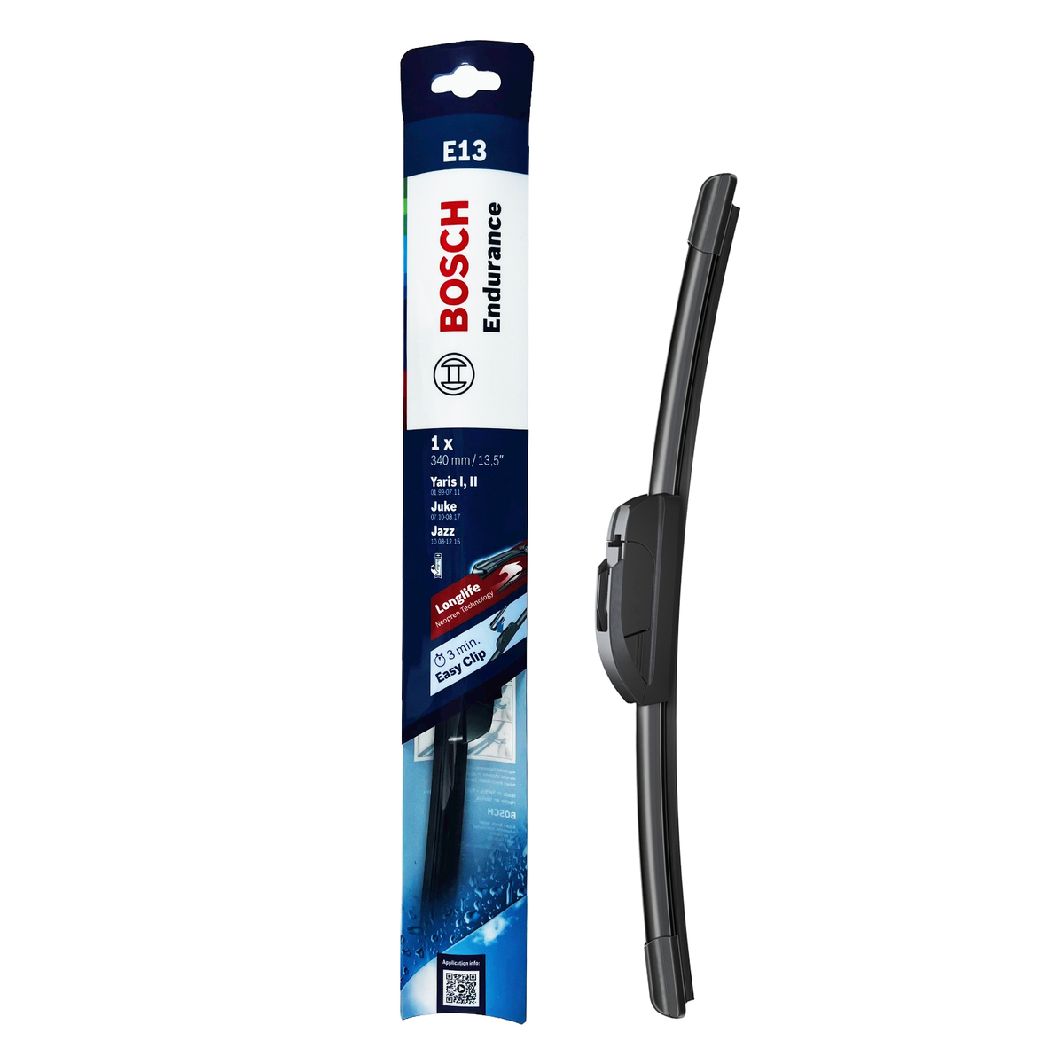 Bosch E13 13" 330mm Flat Endurance Wiper Blade, Hook Type Adapter
