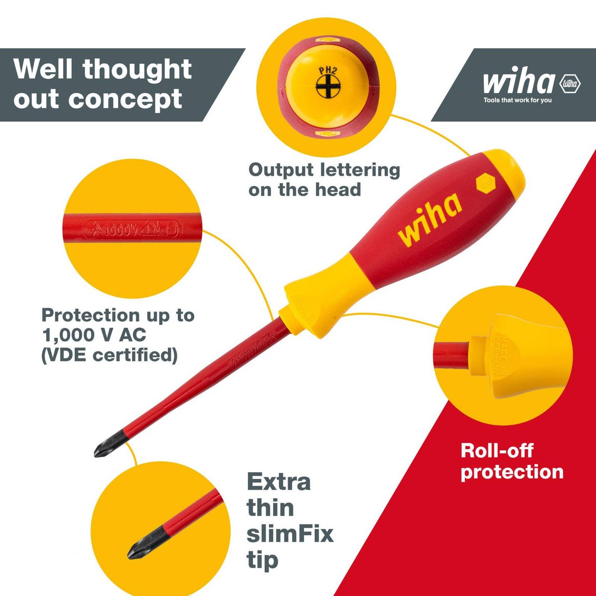 Wiha PH2 100mm VDE 1000V Insulated Phillips Screwdriver