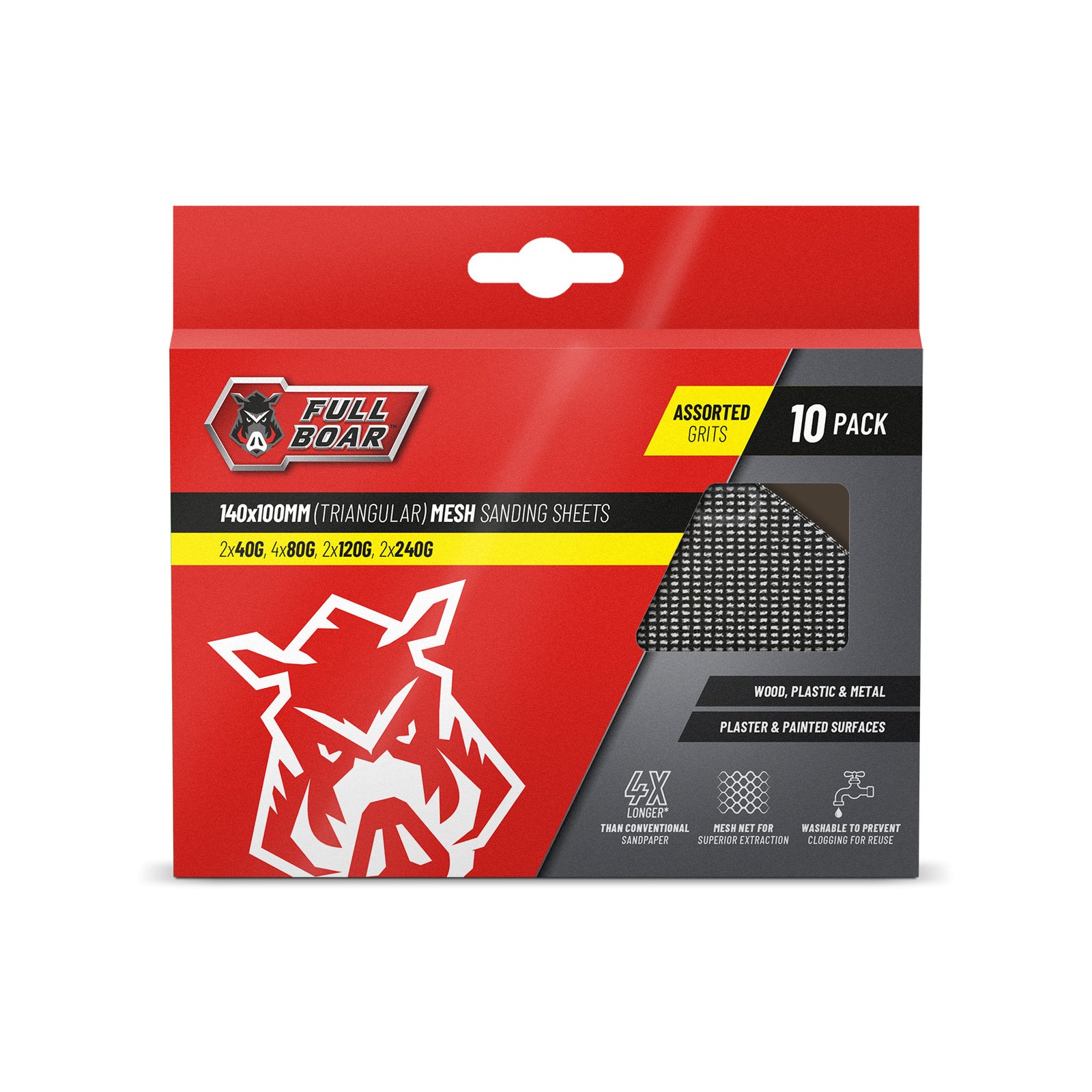 Full Boar Assorted Silicon Carbide Triangular Mesh Sanding Sheets 10 Pack 100 x 140mm
