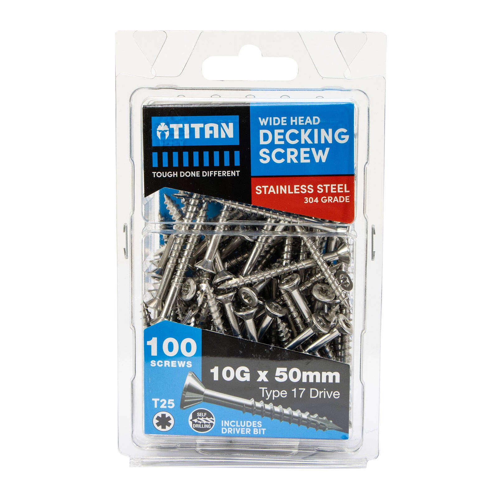 Titan Wide Head Decking Screws 10G x 50mm 304 Stainless Steel - 100 Pack