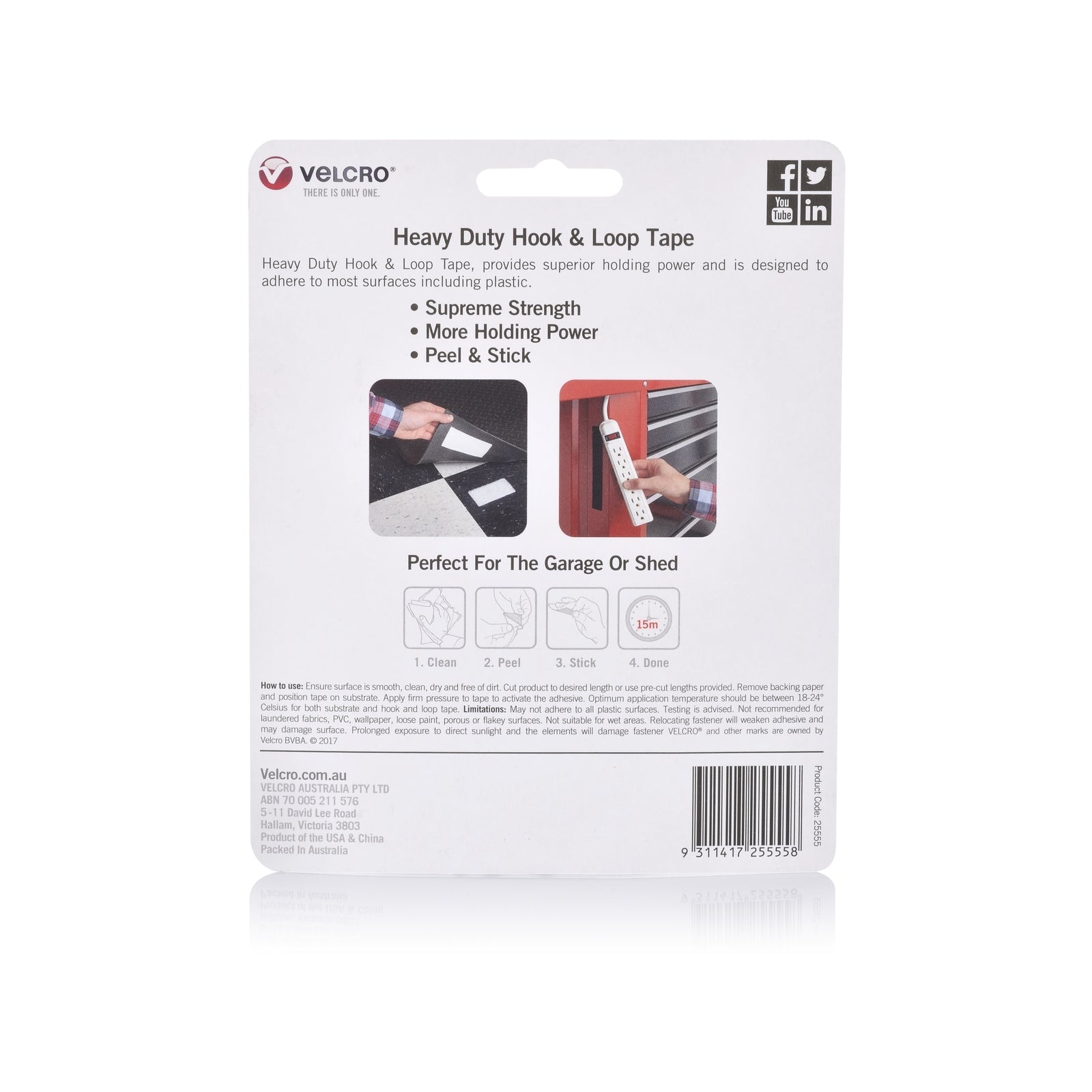 VELCRO Brand 50 x 100mm White Heavy Duty Stick On Tape - 2 Pack