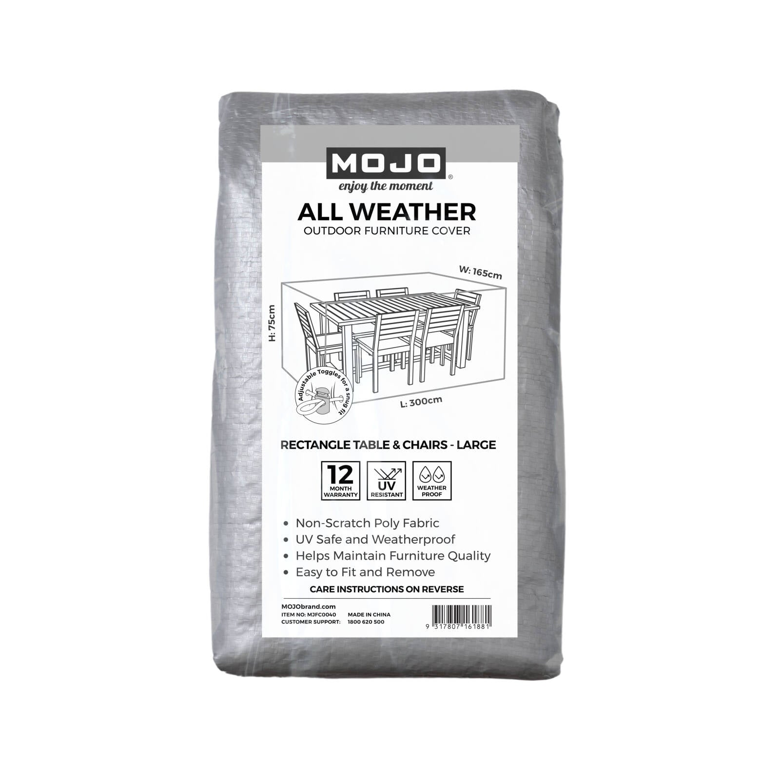 Mojo Large All Weather Rectangle Table & Chairs Outdoor Furniture Cover, Polypropylene, Weather & UV Resistant