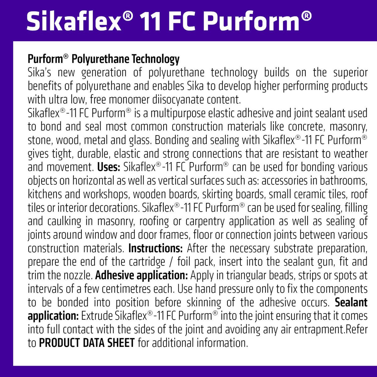 Sika Black Sikaflex 11FC Purform Polyurethane Adhesive Sealant 600ml Solvent Free