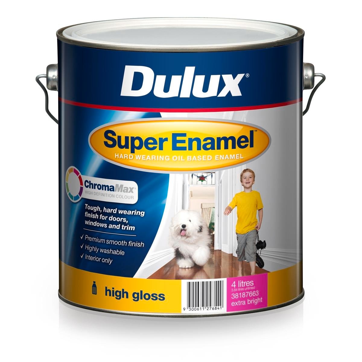 Dulux Super Enamel High Gloss ChromaMax Paint 4L Extra Bright, Oil Based, Interior & Exterior