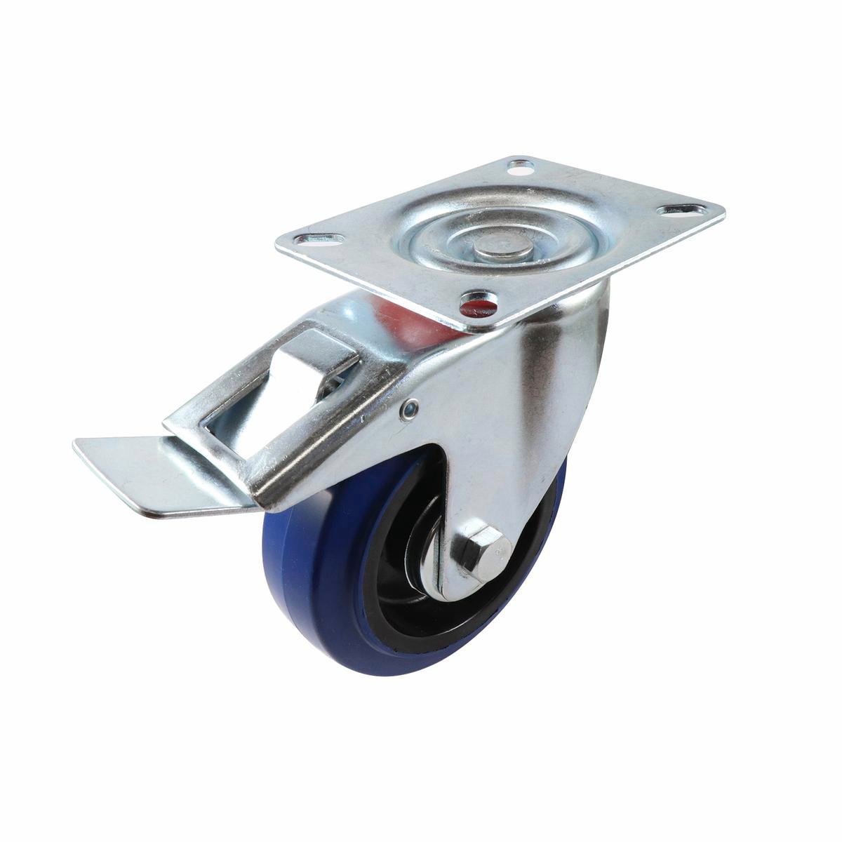 Easyroll 100mm Blue Rubber Swivel Brake Castor 150kg Load Indoor Outdoor