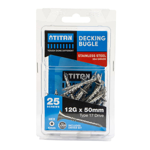 Titan 12G x 50mm Decking Bugle Screw 304 Stainless Steel - 25 Pack