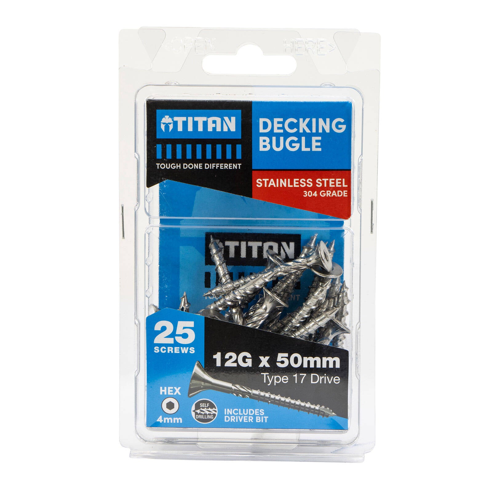 Titan 12G x 50mm Decking Bugle Screw 304 Stainless Steel - 25 Pack