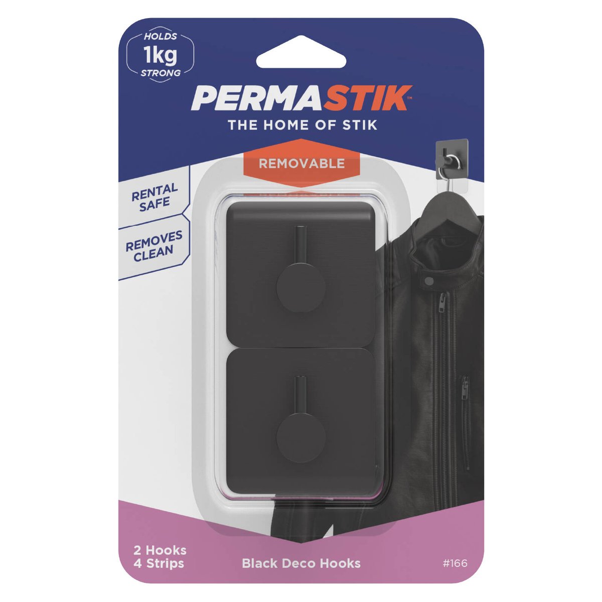 Permastik Matte Black Stainless Steel Deco Wall Hooks - 2 Pack