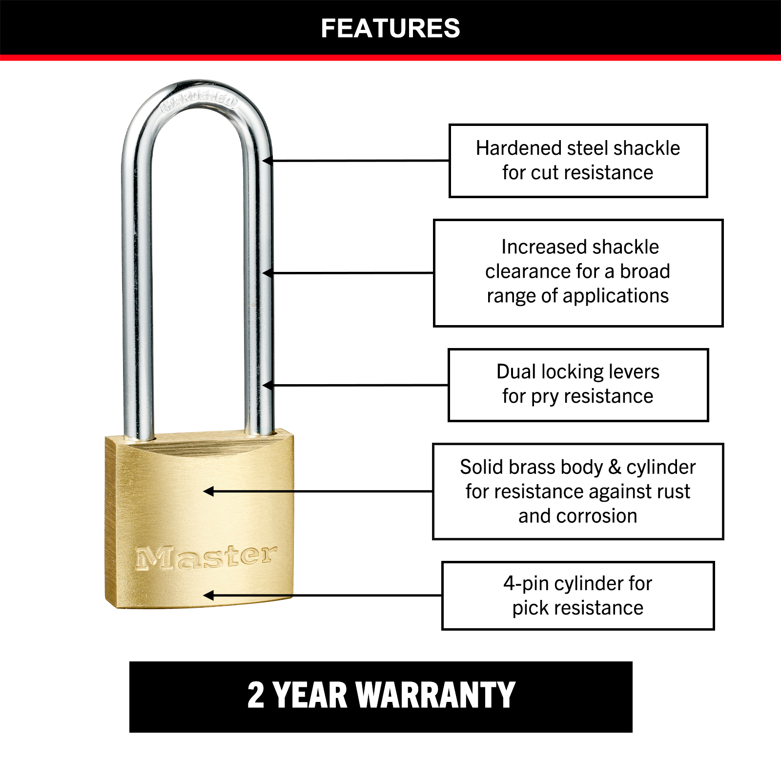 Master Lock 30mm Solid Brass Padlock Hardened Steel Shackle