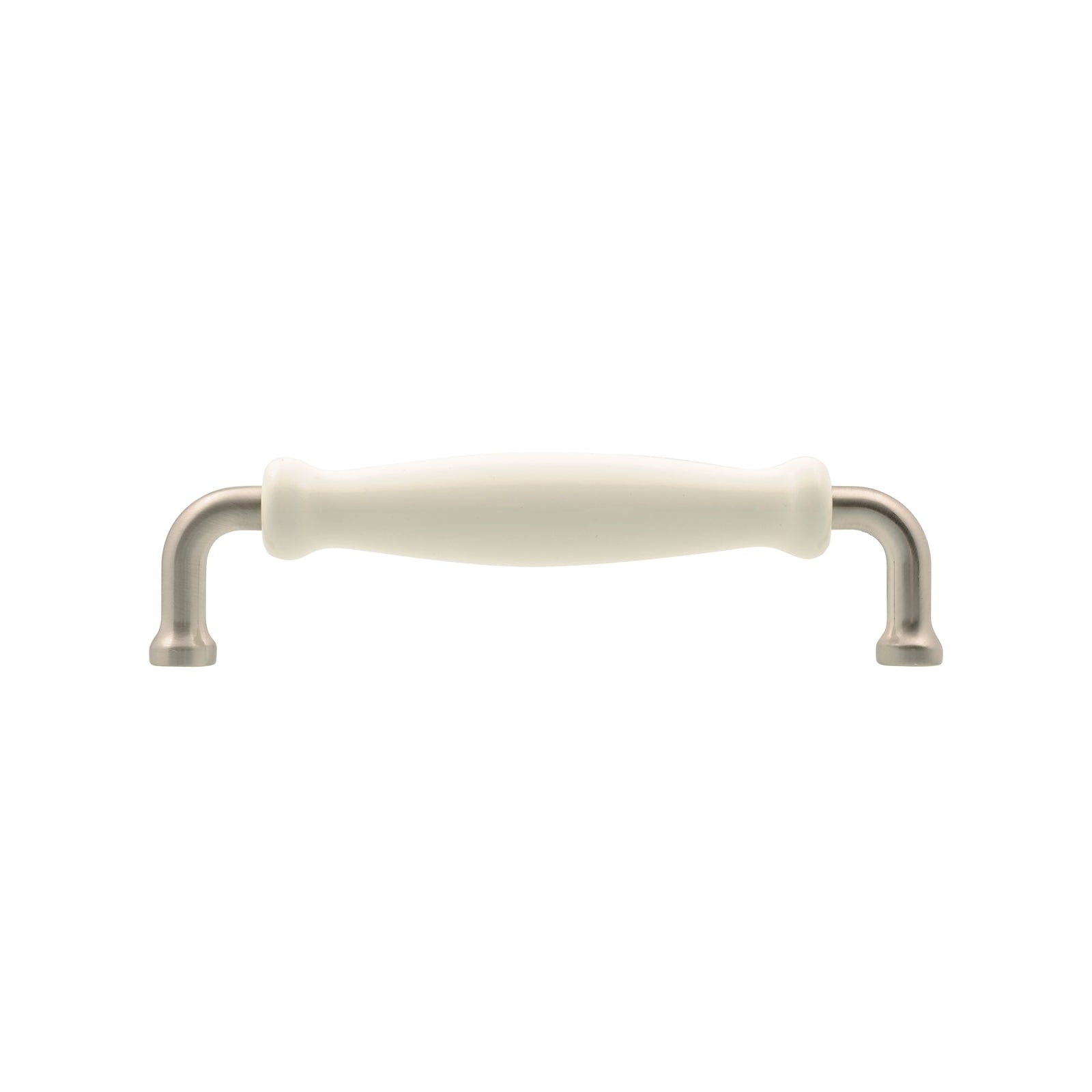 Prestige 128mm Brushed Nickel White Porcelain Cabinet Handle - Card of 4