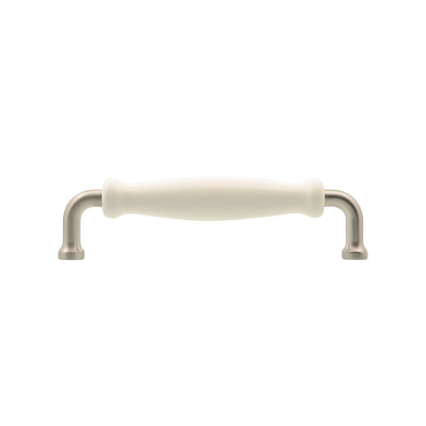 Prestige 128mm Brushed Nickel White Porcelain Cabinet Handle - Card of 4