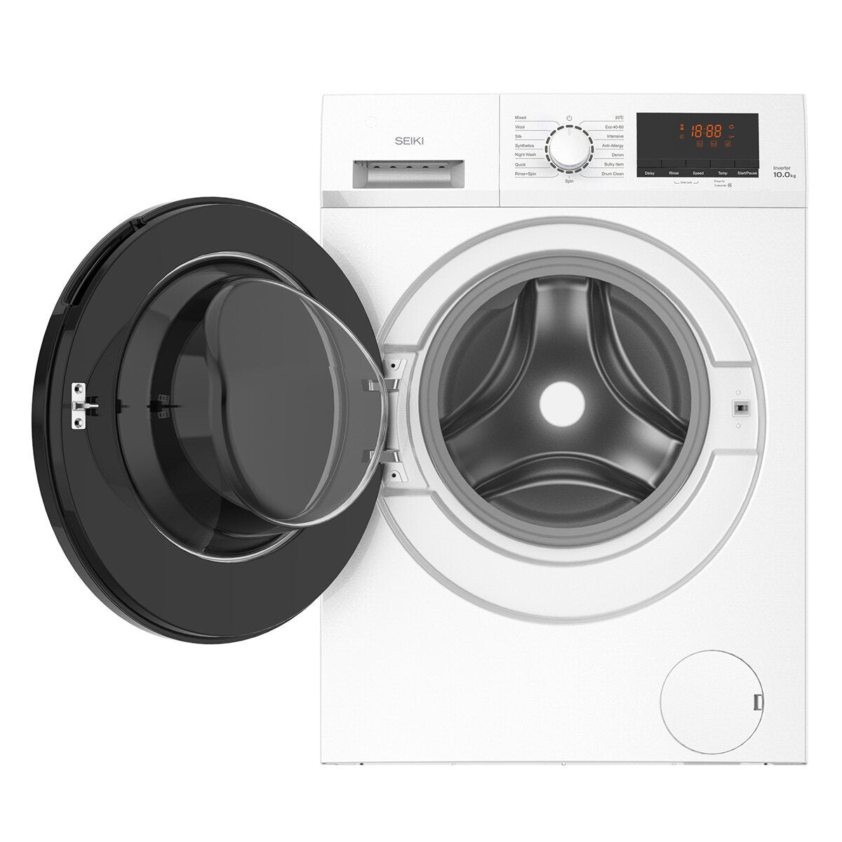 Seiki 10kg Front Load Washing Machine - White, 1400rpm Spin, Quiet Inverter - SC-1000AU10FLIN