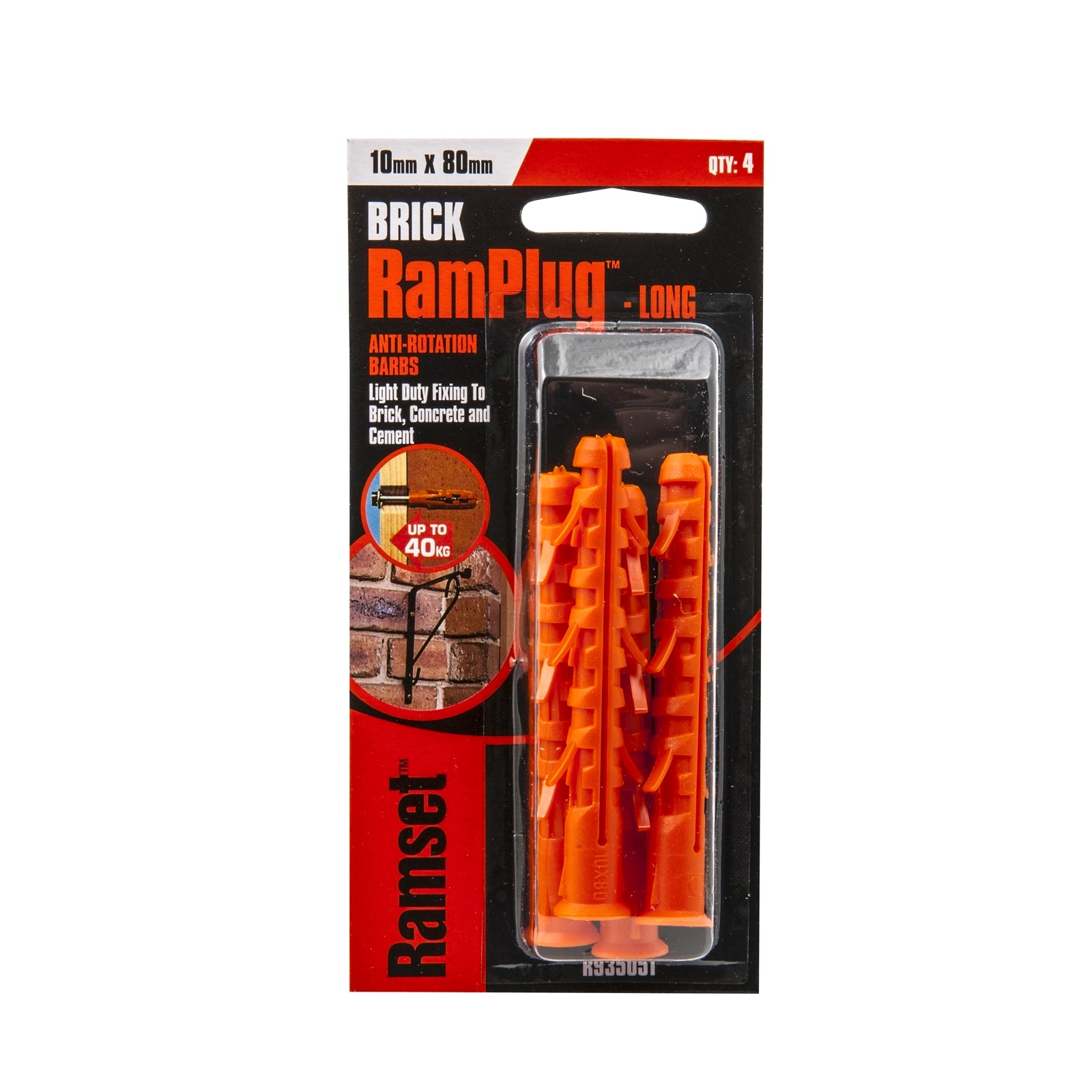 Ramset RamPlug Long 10 x 80mm Nylon Masonry Frame Anchor 4 Pack - Orange