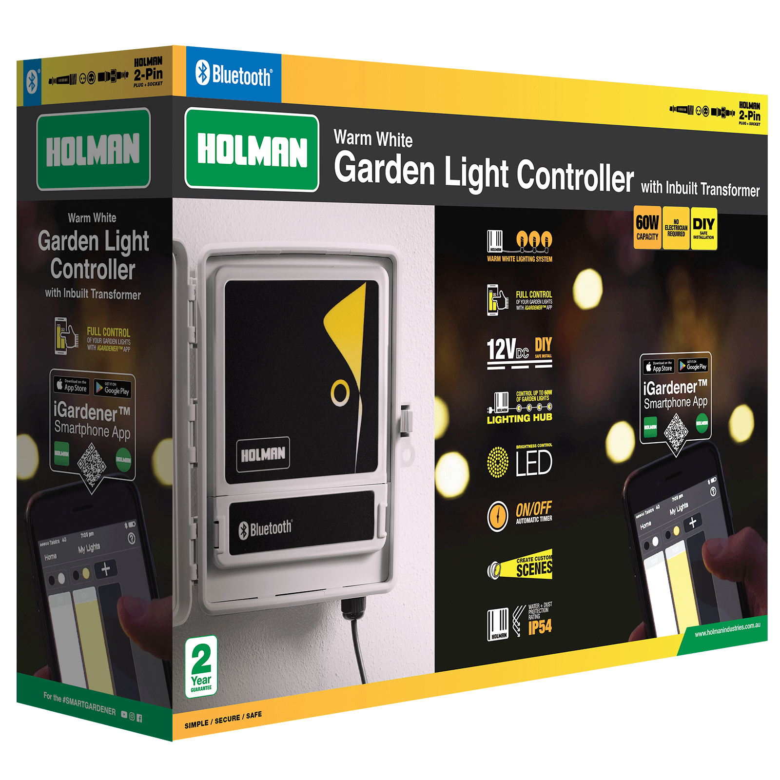 Holman 60W 12V Warm White Bluetooth Garden Light Controller With Inbuilt Transformer Wall Mounted Outdoor CLBW60