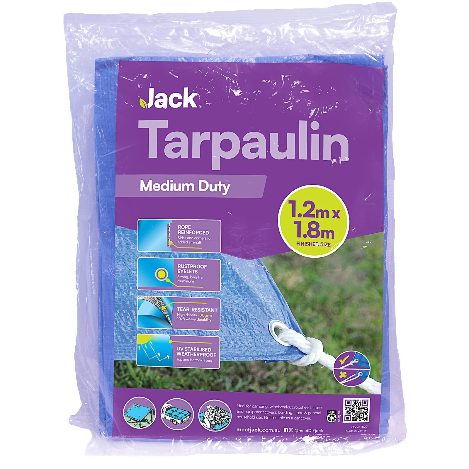 Jack 1.2 x 1.8m Medium Duty Tarpaulin 100GSM
