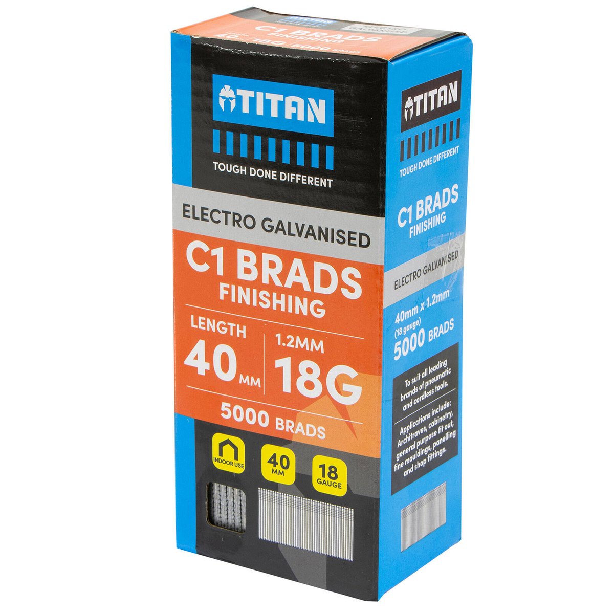 Titan 40 x 1.25mm Electro Galvanised Straight Collated C1 Brads - 5000 Pack