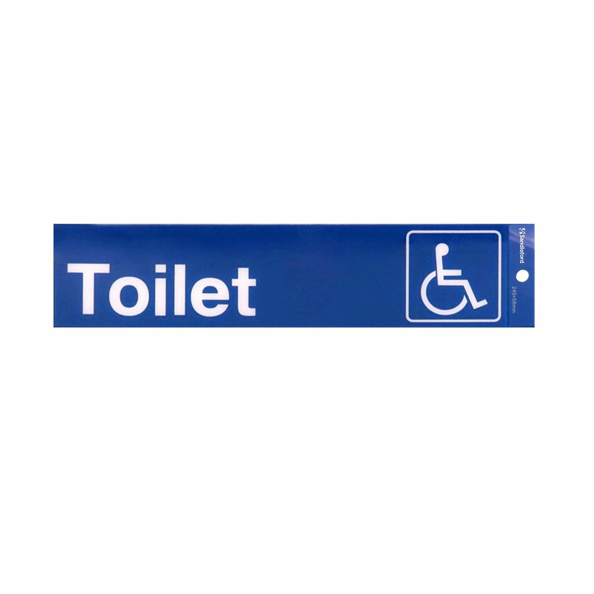 Sandleford 245 x 58mm Toilet Disabled Self Adhesive Sign - White/Blue
