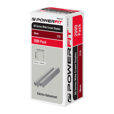 PowerFit 16mm 80 Series Wide Crown Staples Electro-Galvanised - 2000 Pack