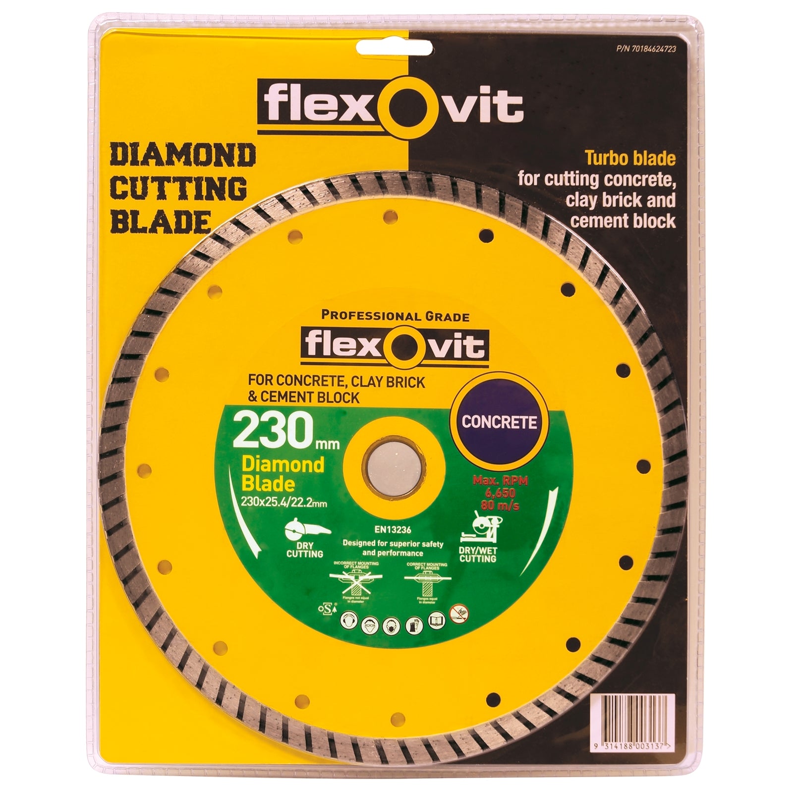 Flexovit 230 x 25.4/22.2mm Turbo Diamond Cutter Blade