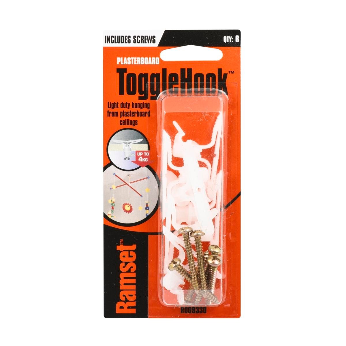 Ramset 3/16" x 50mm Nylon Toggle Hook With Screws - 6 Pack
