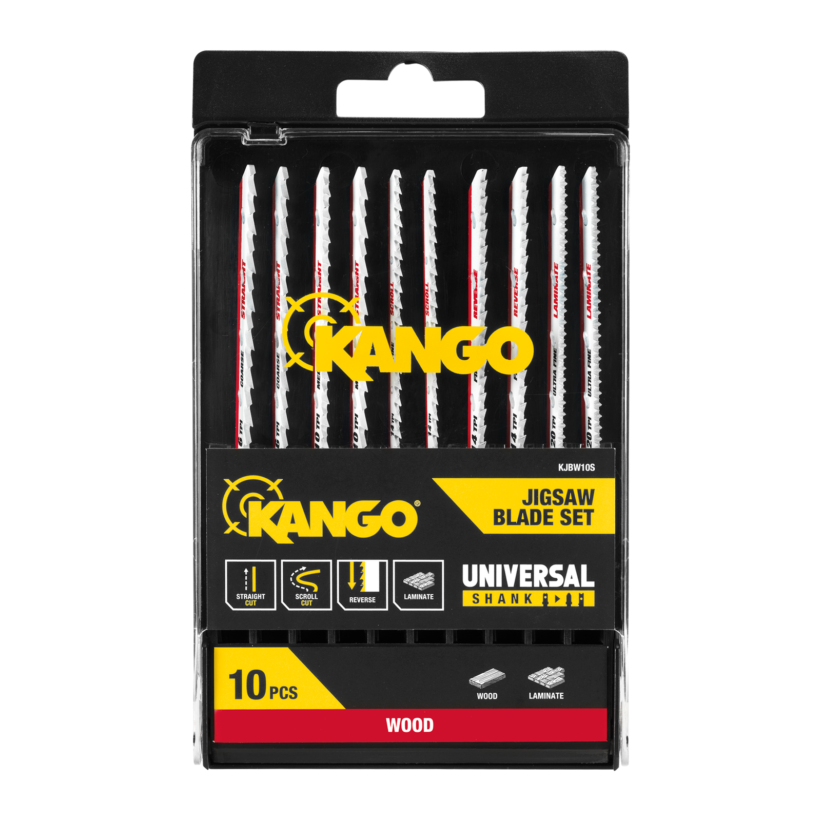 Kango 10 Piece Wood Jigsaw Blade Set, Straight, Scroll & Laminate Cuts