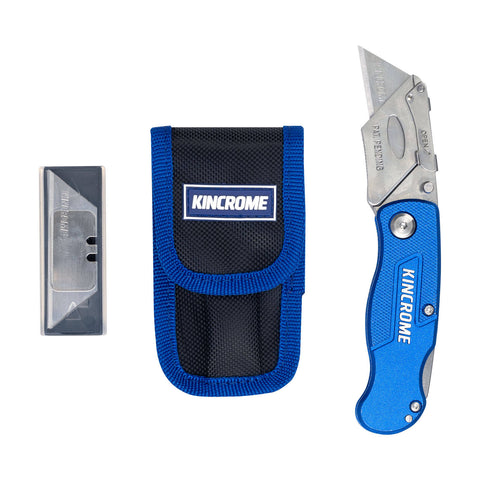 Kincrome 150mm Folding Lock Back Utility Knife, Stainless Steel, Lockable, Blue
