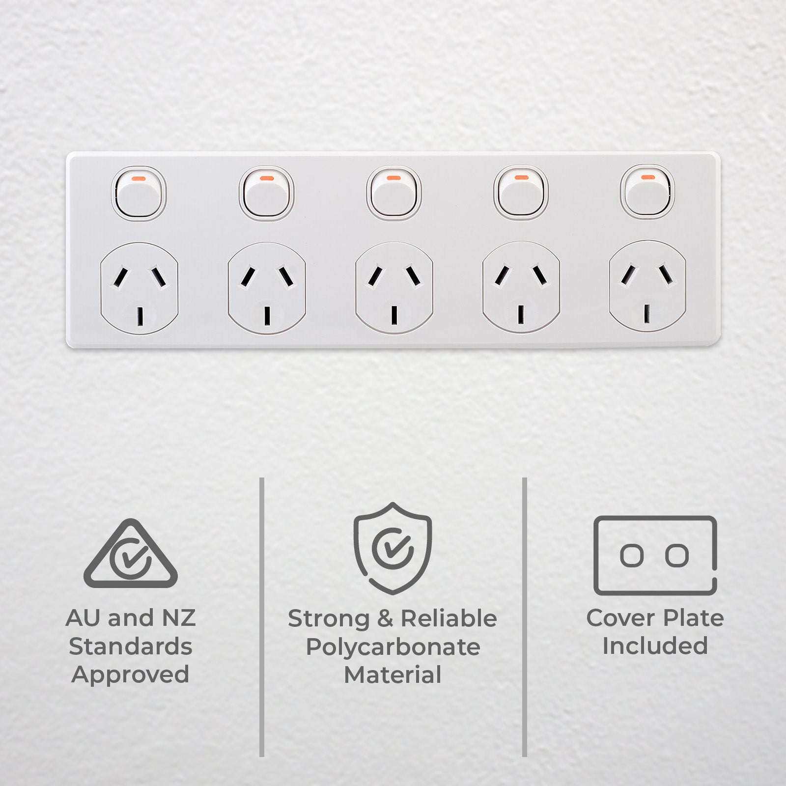DETA Five Outlet Power Point White Polycarbonate 10A 250V for Kitchens