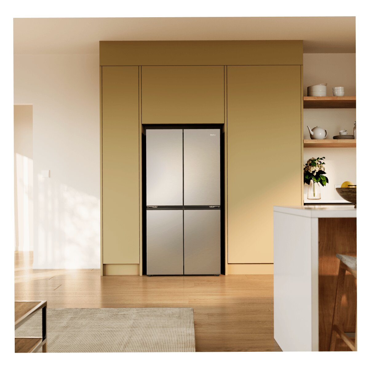 Haier 682L Quad Door Fridge Freezer - Satina - 5 Star Energy Rating - Wi-Fi - HRF690YS